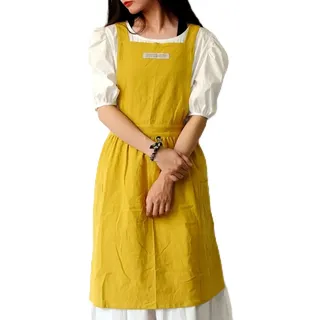 Gaf Nuncew Schürze damen, japanische kochschürze damen, Baumwolle und Leinen, mit gekreuzten Trägern, Lätzchen, einfarbig, Baumwolle, Vintage, Küchenschürze mit 2 Taschen Gartenarbeit, Floristik - Einheitsgröße