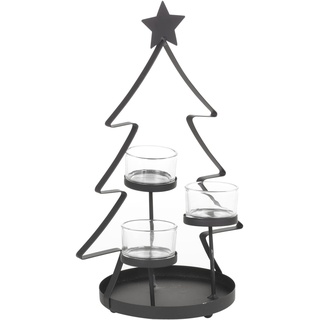 Schwarzer Metall-Weihnachtsbaum mit 3 Teelichtern, Glashalter, für Hochzeit, Party, Abendessen, Dekoration