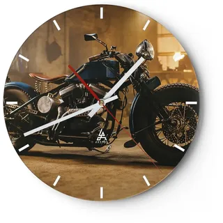 Modern Wanduhr Harley-Davidson Motorrad Motor 40x40cm Rund Groß Wand Uhr Glas Analog Zimmeruhren Küche Büro Wohnzimmer Glasuhr Wall Clock Dekoration Design Wanddekoration Küchenuhr C3AR40x40-4233
