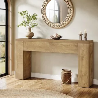 160 cm Konsolentisch mit 2 Schubladen, Landhaus-Holz-Eingangstisch mit Stauraum für Wohnzimmer, Flur, Eingangsbereich - Braun
