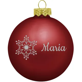 Deitert Weihnachtskugel mit Namen oder Wunschtext graviert, Ø 8cm, personalisierte Christbaumkugel aus Glas (matt), individueller Weihnachtsbaumschmuck mit Gravur, Schneeflocken-Motiv, Rot