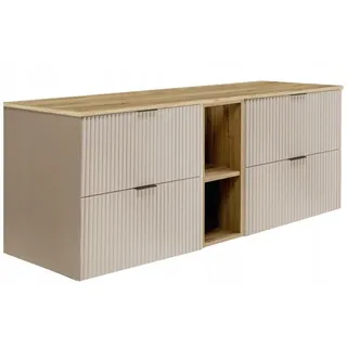 Waschbeckunterschrank mit Platte | Kaschmir/Eiche, Badezimmerschrank 140/57/46cm