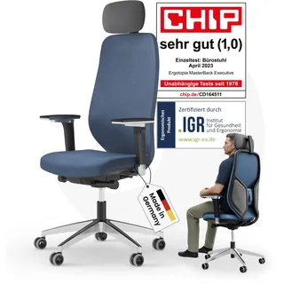 Ergotopia MasterBack Executive ergonomischer Bürostuhl [TESTSIEGER] – Schreibtischstuhl ergonomisch mit 3D-Neigungsmechanik & 5D-Armlehnen – Perfekt als Drehstuhl für Büro & Home Office