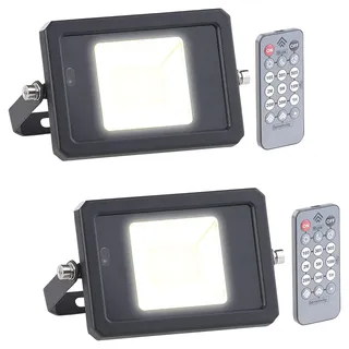 Luminea Radar Bewegungsmelder: 2er-Set wetterfeste LED-Fluter, Radar-Bewegungssensor, Fernbed., 10 W (Bewegungsmelder mit Fernbedienung, Hoflampe mit, Funk)