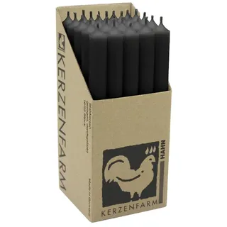 Stabkerzen Schwarz, 250/22 mm, KERZENFARM HAHN, Brenndauer 12h, 25 St.