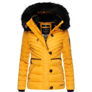 Navahoo Damen, Winterjacke Steppjacke mit abnehmbarer Kunstfell-Kapuze Wisteriaa Yellow Gr. M - M