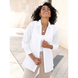 Longbluse CLASSIC BASICS, Damen, Gr. 50, weiß, 58% Viskose, 28% Baumwolle, 14% Leinen, unifarben, Blusen Longbluse