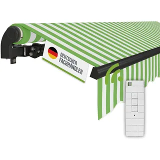 empasa Elektrische Gelenkarmmarkise 'Start Plus' Markise Sonnenmarkise | Sonnenschutz, komplett vormontiert, Verschiedene Größen und Farben, Farbe:grün/weiß, Größe:250 x 200 cm