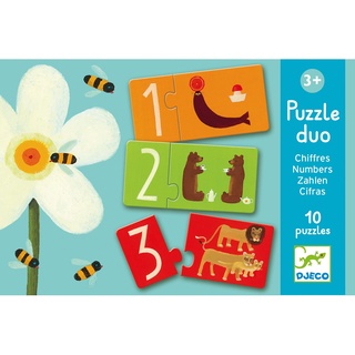Djeco DJ08151 Animales Puzzle Duo Numbers, Multicolour