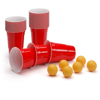 100 Wiederverwendbare Rote Becher, Red Party Beer Pong Cups 16 oz. 473 ml rot inkl. 6 Beer Pong Bälle und Beer Pong Regelwerk