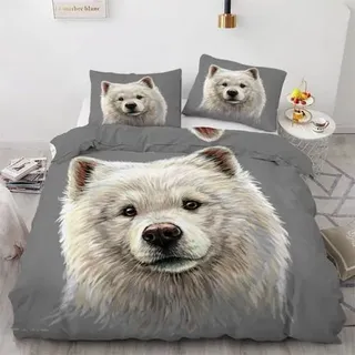 ROUSKI Bettwäsche Samojede 135x200cm 4tlg Mikrofaser 3D Hund Motiv
