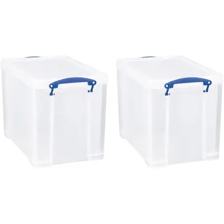 Really Useful Box Stapelbarer Aufbewahrungsbehälter aus Kunststoff, 19 l, mit Schnappdeckel und integrierten Clip-Verschluss-Griffen, für Zuhause und Büro, transparent, 2 Stück