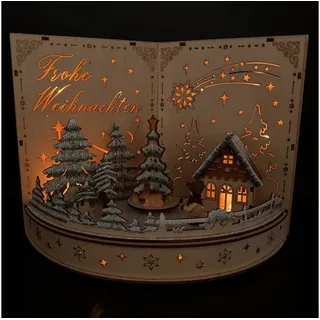 Online-Fuchs Weihnachtsdorf - Buch aus Holz mit LED-Beleuchtung & Timer - Weihnachtsdeko, praktische 6-Stunden Timerfunktion beige
