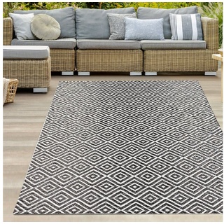 Outdoorteppich Pflegeleichter Kunststoff-Outdoor-Teppich mit Rautenmuster in schwarz, Teppich-Traum, rechteckig schwarz 150 cm x 220 cm