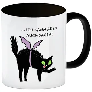 speecheese Tasse Schwarze Katze Kaffeebecher in schwarz mit Spruch Ich weiß bin süß