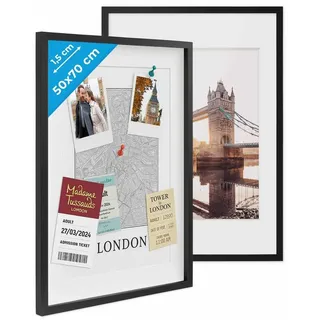 PHOTOLINI Bilderrahmen 2er Set 3D-Objektrahmen zum Befüllen mit Passepartout und Glasscheibe, für 2 Bilder (2er Set), Rahmen 50x70 cm für Objekte bis 1,5 cm Tiefe zum Basteln & Verschenken schwarz 50 cm x 70 cm