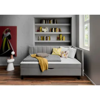 ATLANTIC home collection Polsterbett Norina Daybett, Tagesbett, Jugendbett, 90 cm x 200 cm, Taschenfederkernmatratze (H2), inkl. Dekokissen, Ecke universal grau