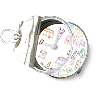 BRISA VW Collection - T1 Bulli Bus MyClock Tischuhr mit Magnet | Volkswagen Standuhr mit Konservendosen-Optik, Personalisierbar Batteriebetrieben Quarzuhrwerk Deko Retro, Umrisse/Weiß