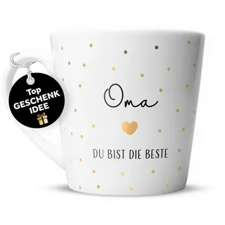Amari Tasse Beste Oma Spruch Gold, Geschenk Oma von Enkel Lieblingsoma Danke, 1-tlg., Keramik, Kaffeetasse Teetasse 330 ml Geschenkbox Muttertag Geburtstag