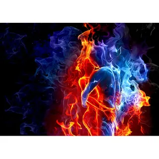 Runa Art Fototapete Feuer und Eis 352 x 250 cm Vlies Tapeten XXL Moderne Wandtapete Wohnzimmer Schlafzimmer Schwarz Blau Rot 9048011b