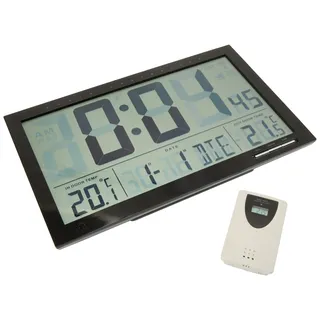 TFA Dostmann Digitale XL-Funkuhr, mit Außen-und Innentemperatur, Wanduhr, gut ablesbar, schwarz, 60.4510, L 370 x B 29 (90) x H 230 mm