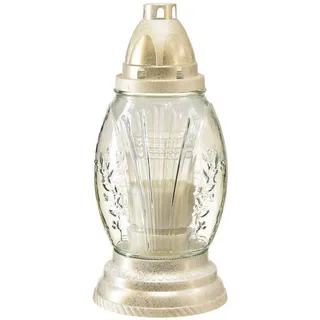 Florists Products Grabkerze Grablicht Glas Retro Gold Weiß Dekoration Friedhof Ø11cm weiß