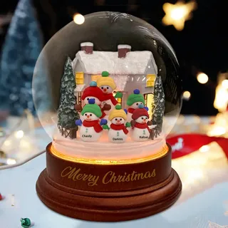 Personalisierte 1–10 Schneemänner, Weihnachts-Kristallkugel, verschneites Dorf, Schneekugel, Weihnachtsbeleuchtung, LED-Kristallkugel, Weihnachts-Schneekugel, dekorativ (Stil 1)