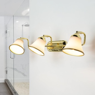 Licht-Erlebnisse Wandleuchte Metall Glas in Gold für Badezimmer Bad L:70 cm E14 max. 40 W blendarm Jugendstil 3-flammige Schirm Wandlampe GRANDO