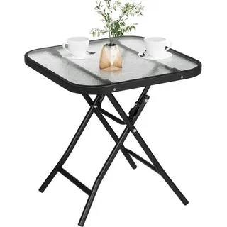 EUGAD Gartentisch (1-St), Beistelltisch klappbar, aus Glas&Metall, rechteckig weiß Rechteckig | 40 cm x 48 cm x 31 cm