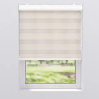 Doppelrollo Duo Rollo mit Alu Blende Fenster Kettenzugrollo Seitenzugrollo Kassettenrollo | 40-220 cm breit | 130, 175 und 240 cm hoch | Streifen Blickdicht und transparent | 120 x 175 cm, Leinen