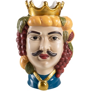 Baroni Home Porzellankopf im sizilianischen Stil mit Krone, Pflanzgefäß für den Innenbereich, König, bunt, 14 x 14 x 22 cm