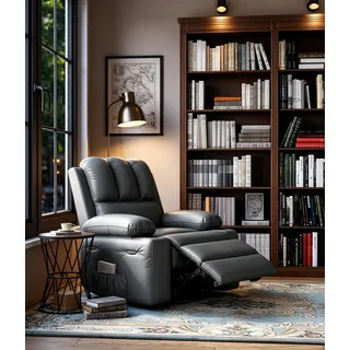 GarveeMore Elektrischer Relaxsessel Mit Massagefunktion & Heizung | 360° Drehbarer Fernsehsessel aus PU-Leder, Ergonomischer Schlafsessel mit Memory-Funktion & USB