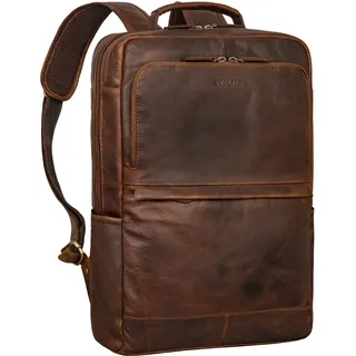 STILORD Barney Schmaler Laptop Rucksack 15,6 Zoll Leder sportliches Design Rucksack mit vielen Fächern Unirucksack Studenten Tagesrucksack für Damen un Herren Farbe:Florida - braun