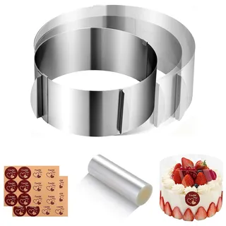 Neylokfen Tortenring Verstellbar 10cm hoch Edelstahl Tortenring Verstellbar Kuchenring Ø16-30cm Backrahmen Rund Tortenring für Torten Kuchen Schichttorten (10cm hoch)