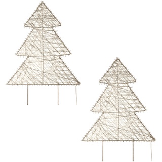 CREATIV home Deko-Weihnachtsbaum aus Metall mit LED, 2er Set