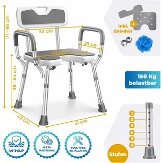 Kesser Duschhocker mit Lehne höhenverstellbar 38-54cm 150KG grau/weiß