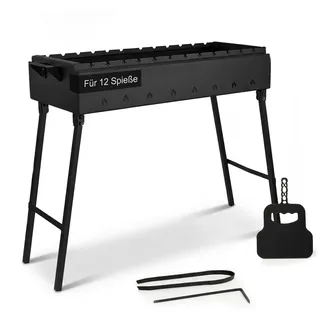Mangal Klappbar Holzkohlegrill für 12 Spieße 2 mm Stahl 80x33 cm Schaschlik Grill Shashlychnik BBQ Klappgrill Ideal für Garten, Camping & Picknick