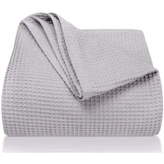 Laynenburg Tagesdecke Waffelpique aus 100% Baumwolle – Baumwolldecke, Kuscheldecke, Wohndecke als Sommerdecke, Bett-Überwurf, Couch-Überwurf, Sofa-Decke grau 220 cm x 240 cm