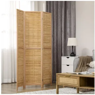 furnicato Raumteiler Dreiteiliger 120L x 1,8B x 170H cm Naturholz, 1-tlg., Klappbarer Sichtschutz mit geflochtenen Paneelen für das Kinderzimmer beige