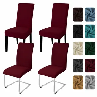 Yugarlibi Stuhlhussen 4er Set Stretch Stuhlbezug Schwingstuhl Bordeaux | Elastische Stuhlhussen Schwingstuhl Stuhlbezug Universal Esszimmerstühle Bezug Waschbare hussen für stühle Küche Hochzeit