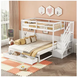 HAUSS SPOLE Etagenbett 90x200 mit Matratze, mit Ausziehbett, Aufbewahrungstreppe,2 Schubladen