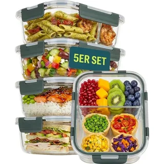 uandu Glasbehälter mit Deckel 10-teilig – Meal Prep Boxen Glas 2 Fächer