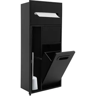 Unterputz Toilettenpapierhalter Edelstahl, 65x30x14cm Wandnische Dusche mit Versteckter Mülleimer Badezimmer Wandnische Badezimmerschrank für Lounges Büros Küchen Badezimmer Hotels (Schwarz)