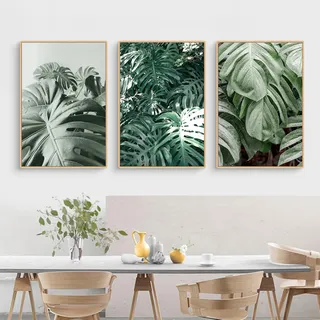 Uixxducc 3er Set Premium Poster Set, Bilder Set Pflanzen Blätter Kaktus, Moderne Grüne Pflanzen Wandbilder Wandeko für Wohnzimmer Schlafzimmer, ohne Bilderrahmen (DEF,50x70cm)
