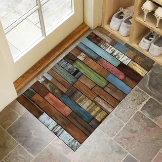 GDJSMIN Fußmatte Innen und Außen 90 x 150 cm,Holzstreifenstruktur rutschfeste Fußmatte Outdoor,Retro-Holzmaserung Fussmatte Aussen Gummi,Schmutzfangmatte Waschbar,Fussmatten Haustür, Braun