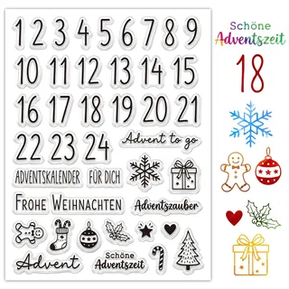 DOORIO Silikonstempel Advent Zahlen 1-24 Klare Stempel Set Adventskalender | Weihnachten Silikon Stempel Sprüche Deutsch, Adventszahlen Stempel, Adventszeit Clear Stamps, Kartenherstellung DIY Geschenk