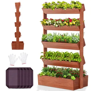 SUNYRISY 5 Etagen Holz Hochbeet Vertikalbeet Premium Blumenkasten Balkon