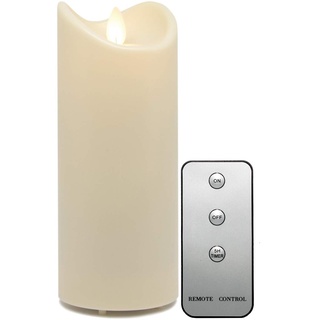 Tronje LED Outdoor Kerze - 18cm Stumpenkerze Creme-Weiß mit Timer u. Fernbedienung - bewegliche Flamme - IP44 UV Hitzebeständig