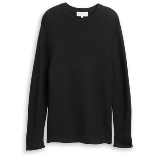 TOM TAILOR DENIM Herren Relaxed Fit Strickpullover, schwarz, Uni, Gr. L