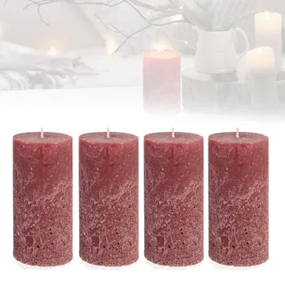 Smart-Planet 4er Set Kerzen Ambiente Rustic Stumpenkerzen - Bordeaux - große Rustik Kerze 12cm - lange Brenndauer ca. 54 Std Weihnachtskerzen Adventskranz